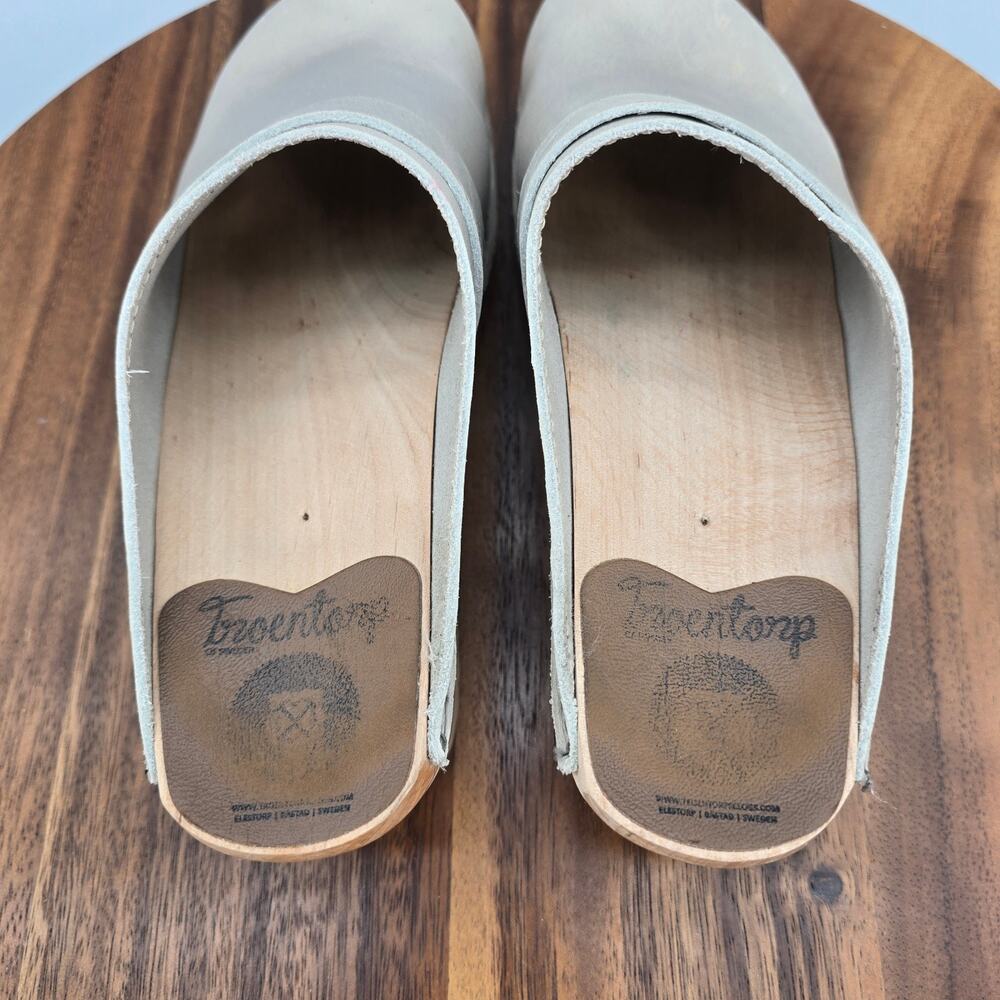Troentorp Clogs Womens 6 36 Taupe Gray Leather Slip Resistant Work Wooden Wedge - Picture 7 of 10